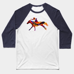 Cowgirl Barrel Racing on Galloping Horse with Marble Background Baseball T-Shirt